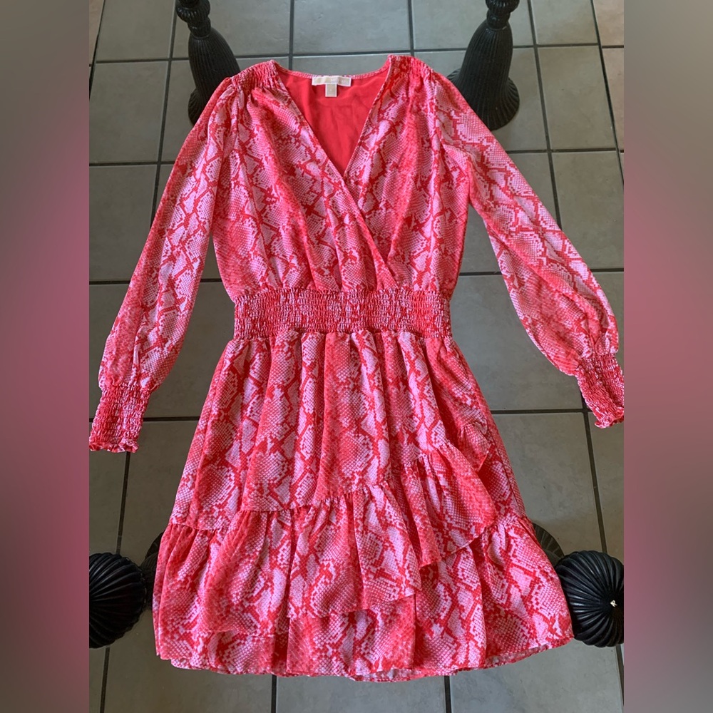 Michael Kors Vibrant Coral Red Snake Print Dress - Picture 4 of 7